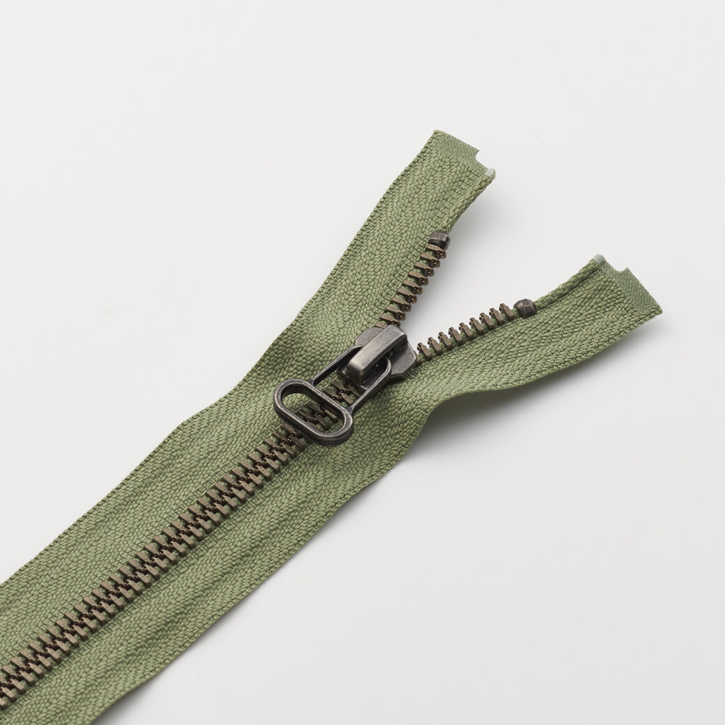 Zipper - Olive Exposed Metal Zipper
